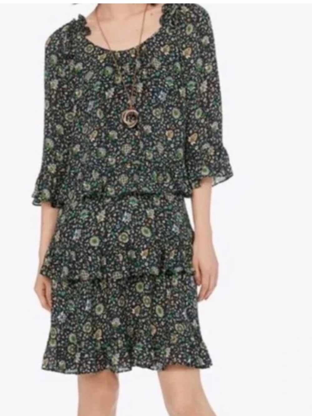 Tory Burch Printed Silk Tiered‎ Ruffle Dress 12